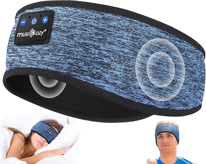 MUSICOZY Sleep Headphones Bluetooth 5.4 Headband, Wireless Earphones Music Sleep Earbuds Sleeping Eye Mask with HD Stereo Speakers for Workout Running Travel Yoga, Ideal Gifts (Blue) - Bloomnest