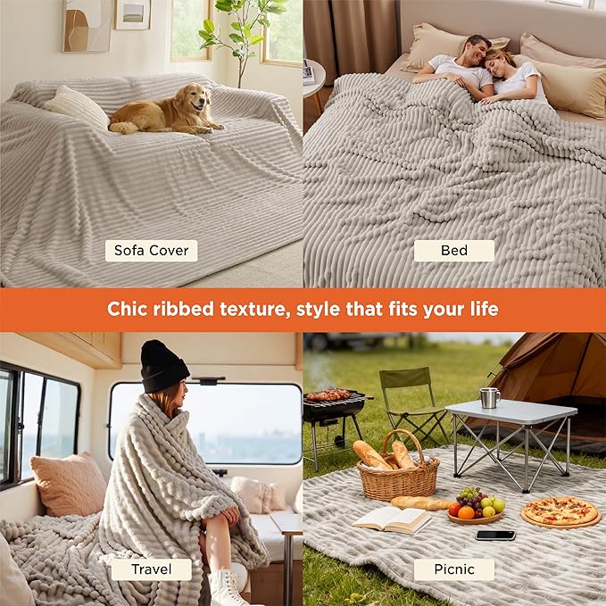 Bedsure GentleSoft Large Fleece Blanket for Bed - Cozy Soft Throw Blankets for Women, Cute Large Throws for Girls, Linen, 120x120 Inches - Bloomnest