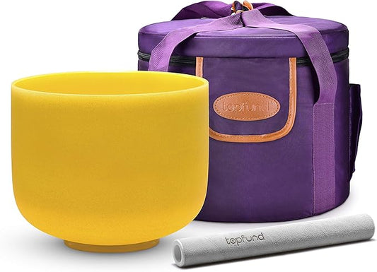 TOPFUND 528 Hz Yellow Solfeggio Crystal Singing Bowl 8 inch with Heavy Duty Carrying Case and Suede Mallet - Bloomnest