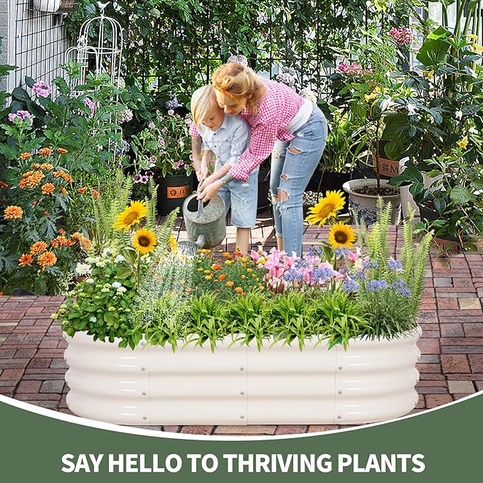 1MORE Galvanized Raised Garden Bed- Planter Garden Boxes Outdoor, Raised Beds for Gardening, 4x2x1ft Metal Garden Bed Kit for Vegetables Flower, Planter Raised Beds with Tools.White-2pack - Bloomnest