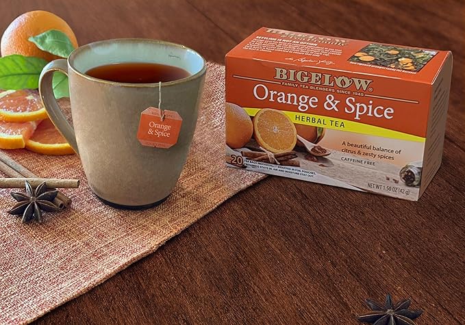 Bigelow Tea Orange & Spice Herbal Tea, Caffeine Free Tea with Orange and Herbs, 20 Count Box (Pack of 6), 120 Total Tea Bags - Bloomnest