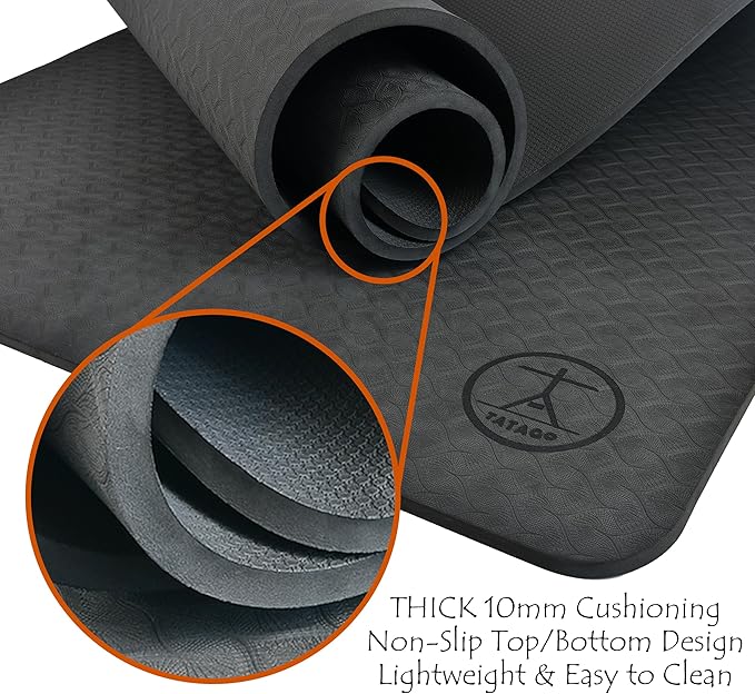 Tatago Extra Thick Yoga Mat Wide & XL-Our 10mm Extra Large Yoga Mat Thick Extra Wide And Long For Total Joint Cushioning. A Large Exercise Mat Thick And Perfect For Home Workout Pilates Or Studio.