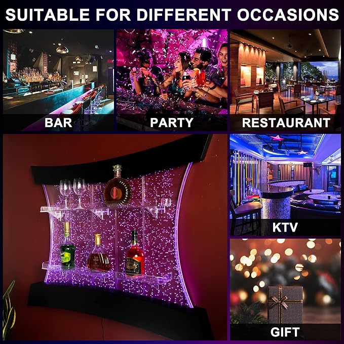 PONDO Multifunctional LED Changing Water Bubble Wall Mounted Wine Cabinet with 7-Color Display Shelf - Perfect for Living Room, Home, Bar, Buffet, Party, Sensory Items & New Year Decor - Bloomnest