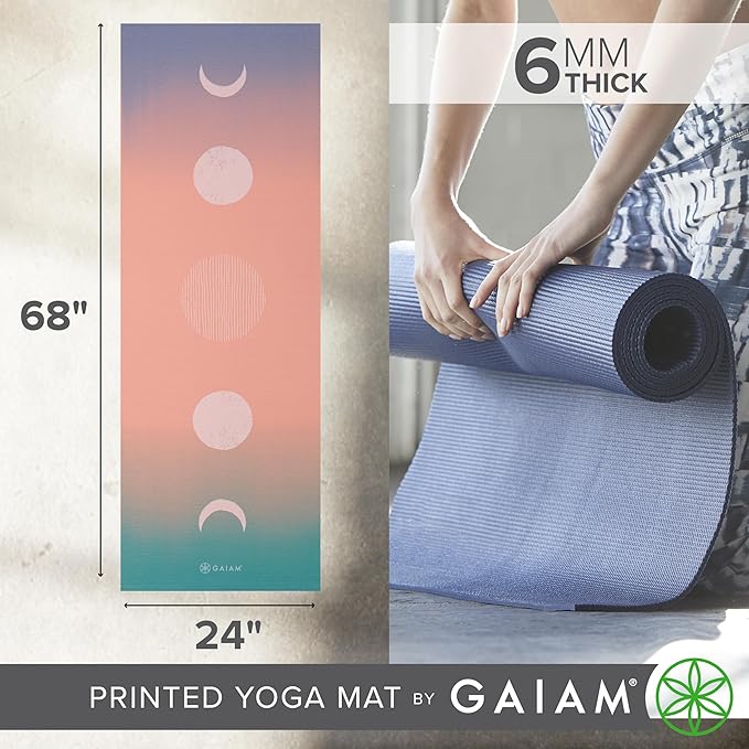 Gaiam Yoga Mat - Premium 6mm Print Extra Thick Non Slip Exercise & Fitness Mat for All Types of Yoga, Pilates & Floor Workouts (68"L x 24"W x 6mm Thick) - Bloomnest