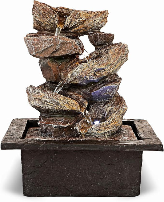 Father'sDen Collection 11-inch Waterfall Fountain Indoor - Tabletop Water Fountain - Indoor Fountains and Waterfalls with Soothing Sounds & In-Pot LED Light Enhancement - Bloomnest