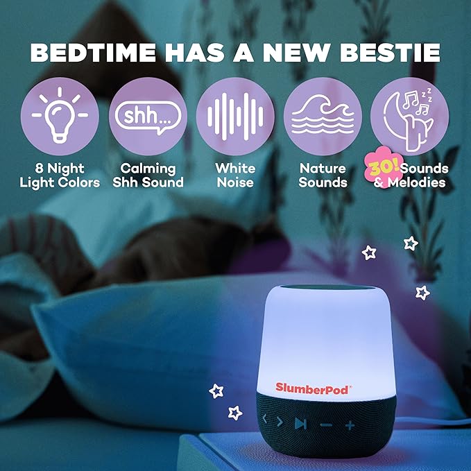 SlumberPod SlumberCalm 2-in-1 Sound Machine with Light for Kids | Baby Sleep Soother | White Noise Machine Baby | Nature Sounds | 8 Night Light Colors | Sound Machine | Rechargeable - Bloomnest