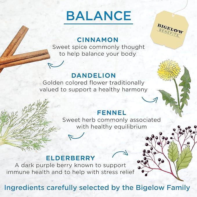 Bigelow Tea Benefits Balance Cinnamon and Blackberry Caffeine Herbal Teabags, 18 Count, Pack of 6 - Bloomnest