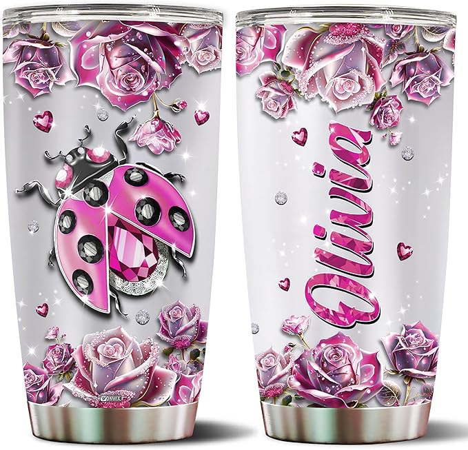 Personalized Insulated Stainless Steel Ladybug Gifts for Women, 20oz Travel Mug Tumbler Water Bottle, Cup for Girls, Wife, Daughter, Perfect for Christmas, Birthday, Mother's Day, Valentine - Bloomnest