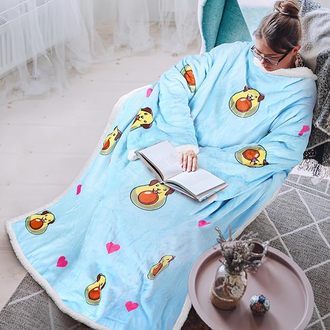 Tirrinia Sherpa Wearable Blanket With Sleeves, Full Body Throw Reading Wrap TV Blankets - Bloomnest