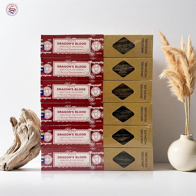Satya Smudge Incense Stick – Hand-Rolled Indian Masala Incense for Meditation, Yoga & Spiritual Cleansing Pack of 6 (Smudge Dragon Blood) SoulSticks