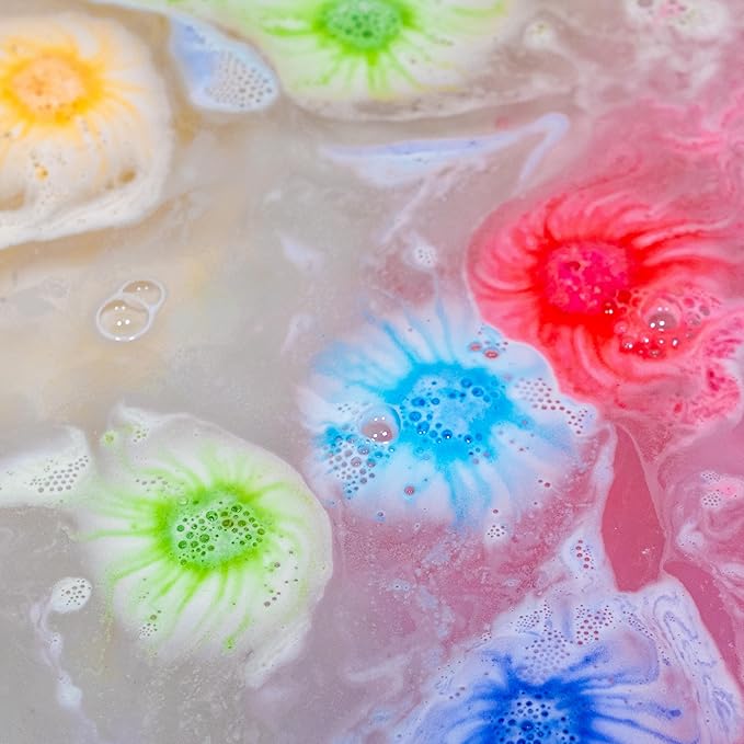 Tub Works® Lil' Bursts™ Mini Bath Bombs for Kids, 90 Count, Rainbow | Nontoxic | Tiny Kids Bath Bombs with A Burst of Color, Foam & Bubbles | Customize Toddler Bath with 7 Colors | Make Bathtub Art - Bloomnest