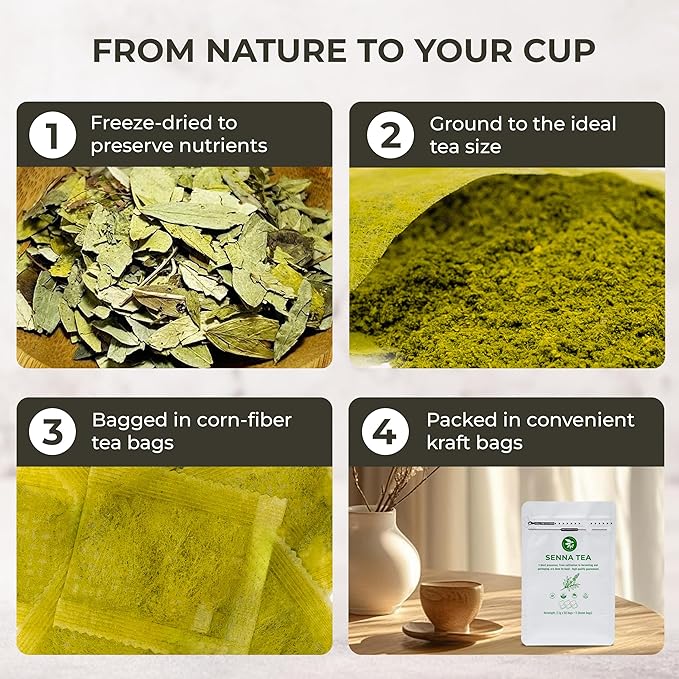 Senna Tea Bags - 55 Count (+5 Tea Bags), 5.29 oz, Bamboo Tong Included, Natural Senna Leaves, Supports Digestive Comfort & Gentle Cleanse, Slightly Bitter Herbal Tea for Daily Wellness - Bloomnest