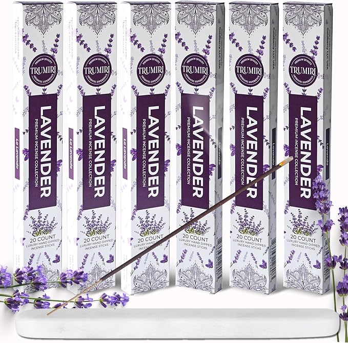 Lavender Incense Sticks - Incienso de Lavanda - Total 120 Insence-Sticks - 6 Packs of 20 Insense - Inciensos - Inscents - Natural Non Toxic Ingredients - Incents - Incence - Inscense - Insents TRUMIRI