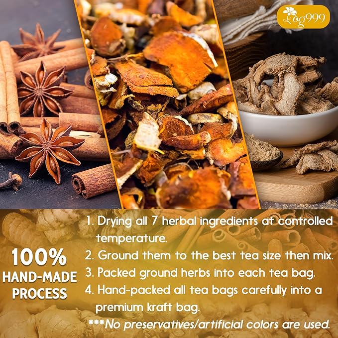 TOG999, 60 Bags Premium Turmeric Ginger Cinnamon Tea. Upgraded Version. Improve Digestion, Support Brain, Weight, Skin and Sleep. Eco-Conscious Tea Bags. No Sugar, No Caffeine, No Gluten, Vegan. - Bloomnest