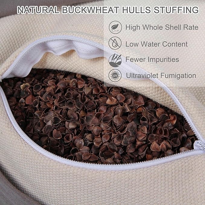 Crescent Zafu Meditation Pillow, D=17" W=11" H=5.5" Zabuton Yoga Bolster, Meditation Cushion, Floor Pouf Yoga Pillow Zippered Organic Cotton Cover Natural Buckwheat kneeling pillow - Large - Bloomnest