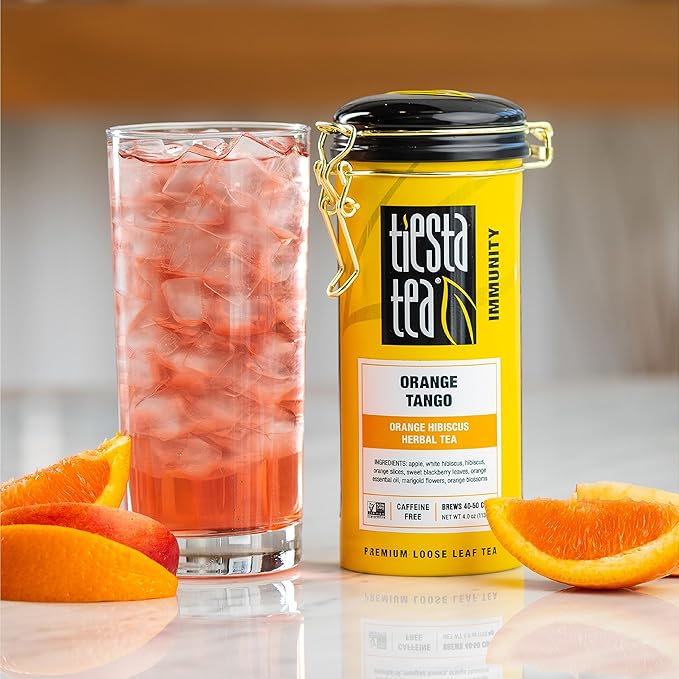 Tiesta Tea - Orange Tango, Loose Leaf, Orange Hibiscus Herbal Tea, Premium Non-Caffeinated Fruit Blend, Makes Hot or Iced & Up to 50 Cups, 4oz Refillable Tin - Bloomnest