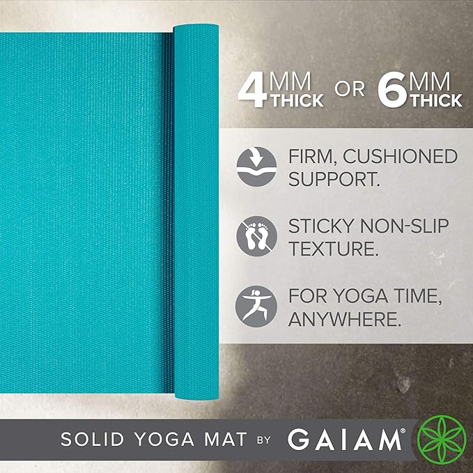 Gaiam Yoga Mat - Premium 5mm Solid Thick Non Slip Exercise & Fitness Mat for All Types of Yoga, Pilates & Floor Workouts (68" x 24" x 5mm) - Bloomnest