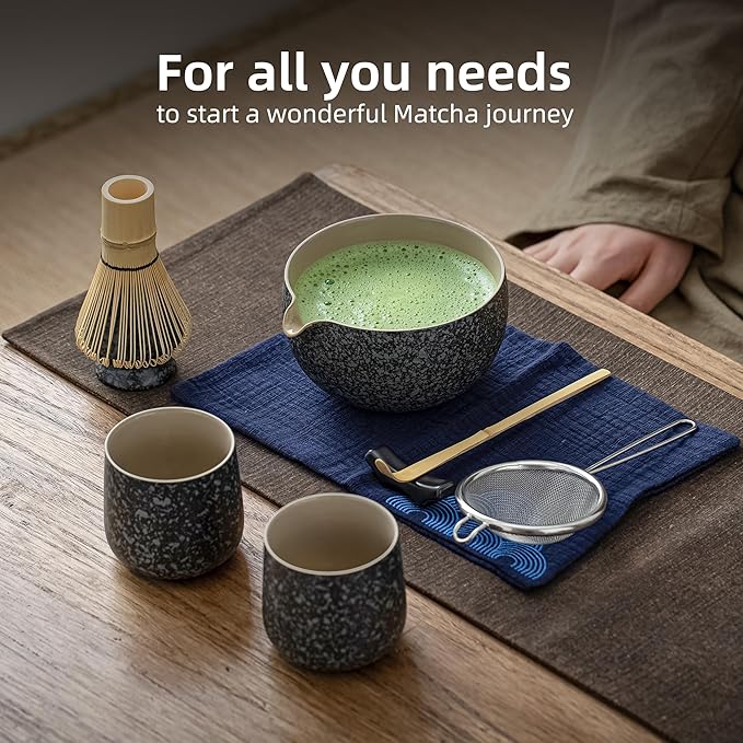 TEANAGOO 9 Pcs Matcha Whisk Set,Ceramic Matcha Set,Matcha Kit for Ceremony,Matcha Tea Set for Making Breakfast/Matcha Latte,Matcha Whisk and Bowl Set with 2 Matcha Cups(7.2oz),Gift for Matcha Lover - Bloomnest