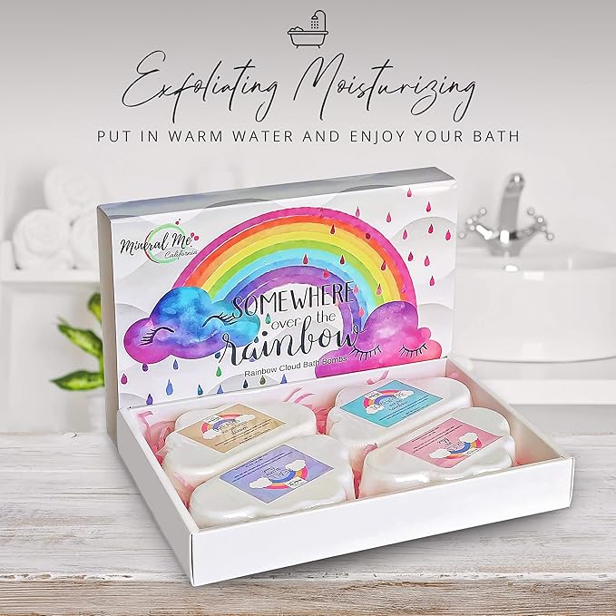 Bath Bombs for Kids - Natural and Organic Magic Rainbow Bubble Bath Bombs w/Moisturizing Shea Butter and Natural Oils, 4 Large Unicorn Cloud BathBombs for Girls, Stocking Stuffer Christmas Gift - Bloomnest