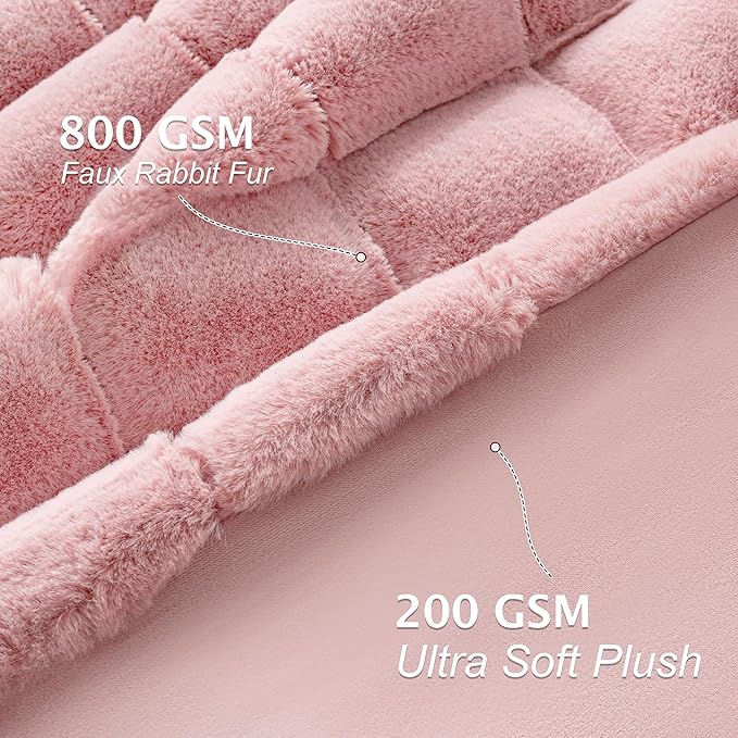 Touchat Faux Fur Blanket Twin, Luxury 1000GSM Ultra Thick Warm Rabbit Blanket for Couch Bed Sofa, 3D Checkered Pattern Soft Winter Heavy Minky Blankets for Women Christmas Birthday Gift, Pink - Bloomnest