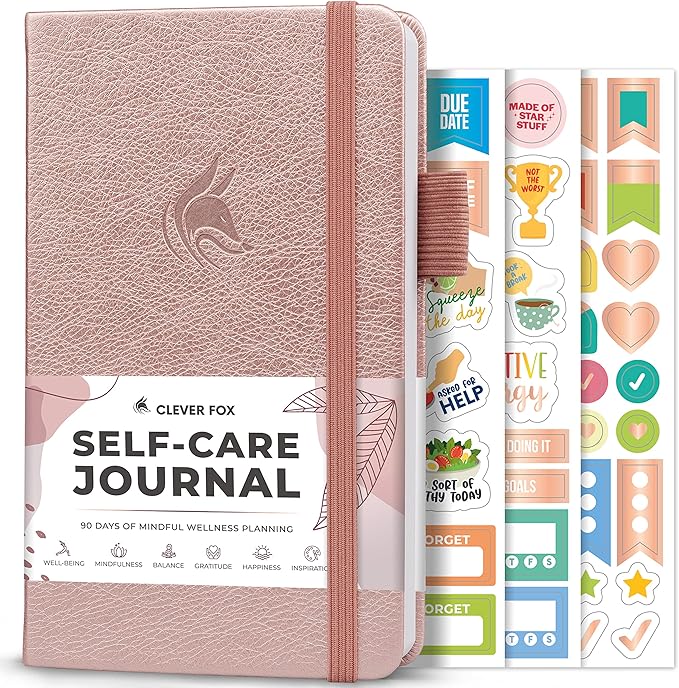 Clever Fox Self-Care Journal Pocket – Daily Reflection Notebook – Mental Health & Personal Development Planner, Meditation & Mood Log (Rose Gold)