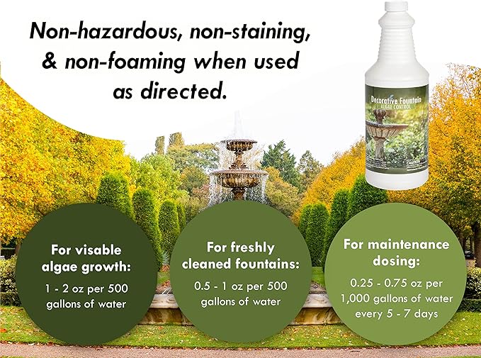 Fountain Algaecide and Clarifier - 32oz - Kills and Inhibits All Types of Algae Growth, Formulated for Small Ponds and Water Features, Treats up to 32,000 Gallons - Bloomnest