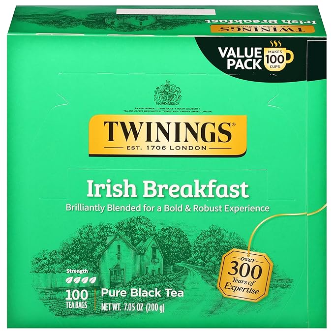 Twinings Irish Breakfast Black Tea Individually Wrapped Bags, 100 Count (Pack of 1), Flavourful, Bold, and Robust, Caffeinated, Enjoy Hot or Iced, 100 Teabags - Bloomnest