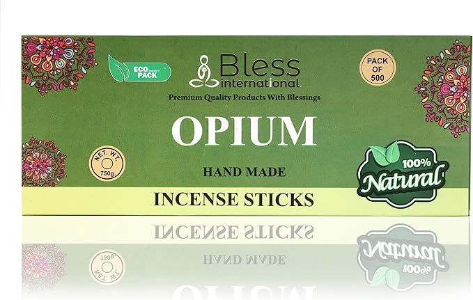 Bless-Opium 100%-Natural-Handmade-Hand-Dipped-Incense-Sticks Organic-Chemicals-Charcoal-Free Purification-Relaxation-Positivity-Yoga-Meditation Best-Woods-Scent (500 Sticks(26 OZ)) BlessInternational