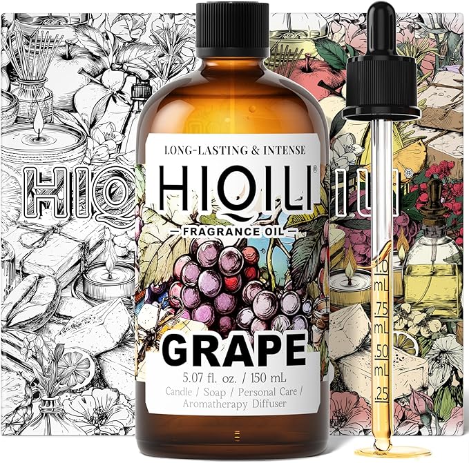 HIQILI Grape Fragrance Oil for Diffuser & Oil Burner, Fruity Scents for Making Candles, Hand Soap, Air Freshener, Long Lasting - 5.07 Fl Oz HIQILI