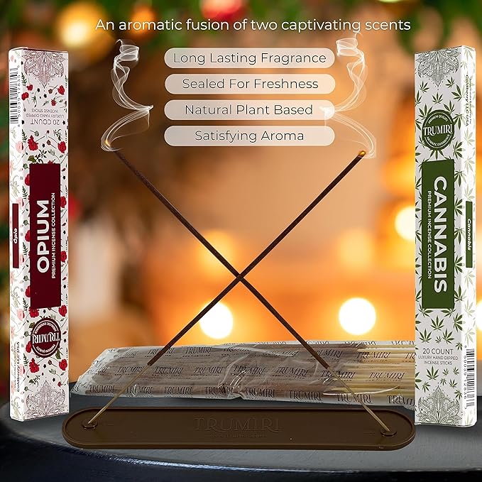 Trumiri Incense Sticks - Combo Pack of 40 Insence-Sticks - 20 Opium + 20 Cannabis - Insenses - Insents - Incents - Inscense - Incence - Incienso - All Natural Incense Sticks TRUMIRI