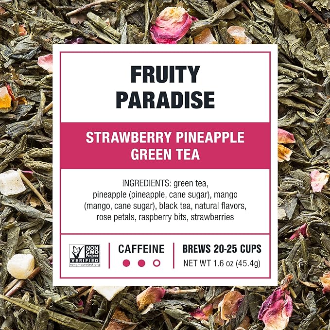 Tiesta Tea - Fruity Paradise, Strawberry Pineapple Green Tea, Premium Loose Leaf Blend, Tropical Fruit Flavor, Medium Caffeinated, Hot or Iced, 20-25 Cups, 9.6oz Resealable Pouch, Pack of 6 - Bloomnest