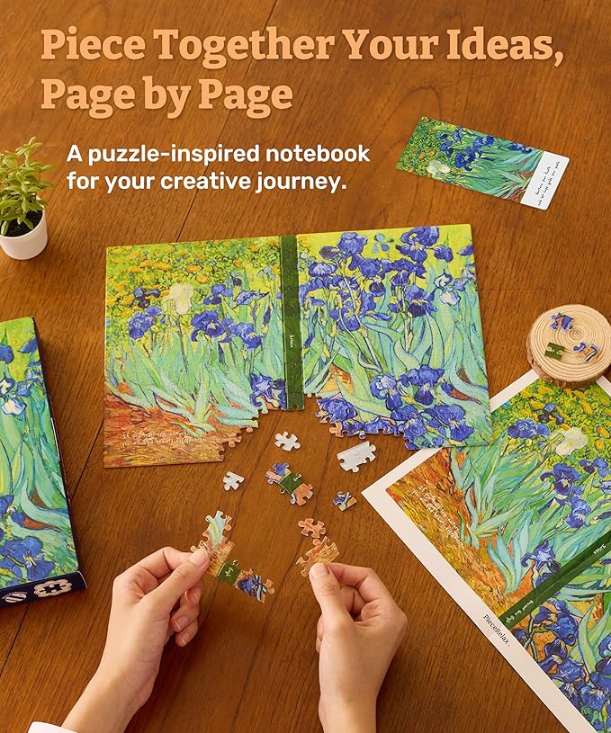 PieceRelax A5 Puzzle Journal for Adults, 300 Piece Plastic Jigsaw Book Cover (Includes Notebook) - Van Gogh - Irises, Unique Gift [YA1065] - Bloomnest