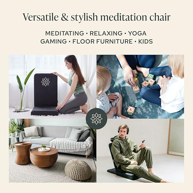 Mindful Modern Folding Pro Meditation Chair - Adjustable Meditation Seat with Back Support and Half Moon Buckwheat Meditation Cushion - Comfortable Mindfulness Living Room Floor Chair - Bloomnest