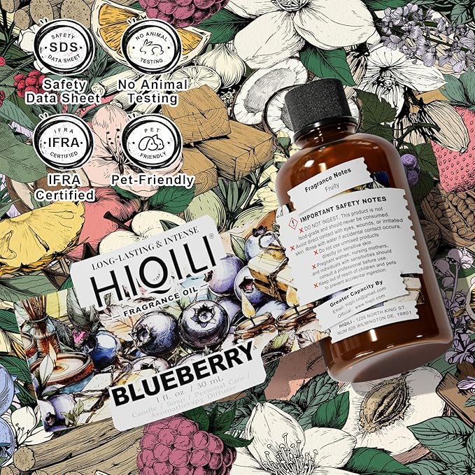 HIQILI Blueberry Fragrance Oil for Candle & Soap Making, Fruity Scents for Reed Diffuser Oil Refill, Add to Lotion, Body Wash - 1 Fl Oz HIQILI