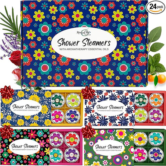 Shower Steamers for Women Gift Set – 24 Pack (4 Boxes of 6), Aromatherapy Shower Bombs w/Essential Oils, Relaxing Shower Melts, Perfect Spa Gift for Christmas, Stocking Stuffers for Women, Men, Teens - Bloomnest