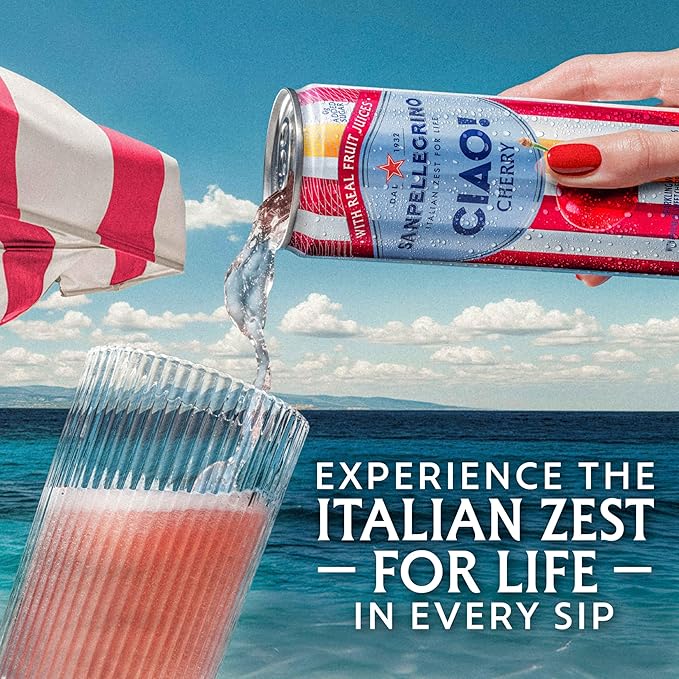 Sanpellegrino CIAO Cherry Sparkling Water, Low-Calorie Italian Sparkling Water with Real Fruit Juices, 0g Added Sugar, 24-Pack - Bloomnest