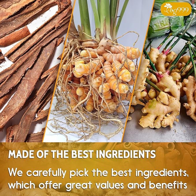 TOG999, Premium 10 Tea Bags Turmeric, Ginger, Cinnamon, 100% Natural, Hand-made Blend of Turmeric, Ginger, and Cinnamon Herbal Tea. Eco-conscious Tea Bags. No Sugar, No Caffeine, No Gluten, Vegan. - Bloomnest