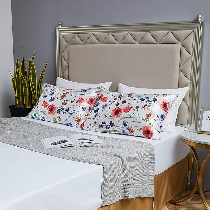 MR&HM Satin Pillowcase for Hair and Skin, Silk Satin Pillowcase 2 Pack, King Size Pillow Cases Set of 2, Silky Pillow Cover with Envelope Closure (20x40, Floral Mixted) - Bloomnest