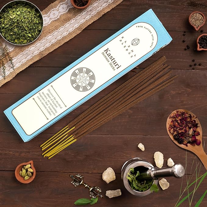 Kasturi Incense Sticks, Organic Hand Dipped Incense, Natural Herbs & Aromatic Ingredients, Contain 40 Sticks Inside, Burn Time 45 to 60 Minutes, Spiritual Gifts, Bliss Incense By Karma Pledge KARMAPLEDGE