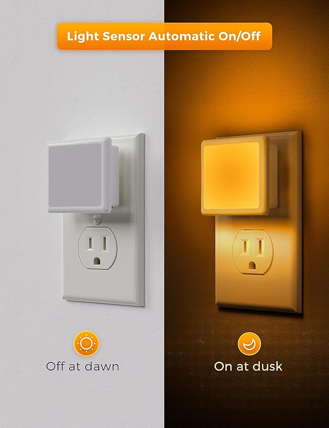 L LOHAS LED Night Lights Plug into Wall 2-Pack, 0.3W Plug in Night Light, Dusk to Dawn, 2000K Amber Light, Sleep Aid Nightlight Auto-On/Off, for Adults Kids Room, Bedroom, Bathroom, Hallway, Non-Dim - Bloomnest