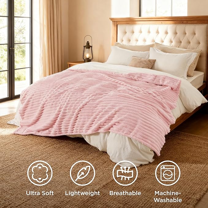 Bedsure GentleSoft Coral Pink Fleece King Blanket for Couch - Super Soft Cozy Blankets for Women, Cute Small Blanket for Girls, 108x90 Inches - Bloomnest