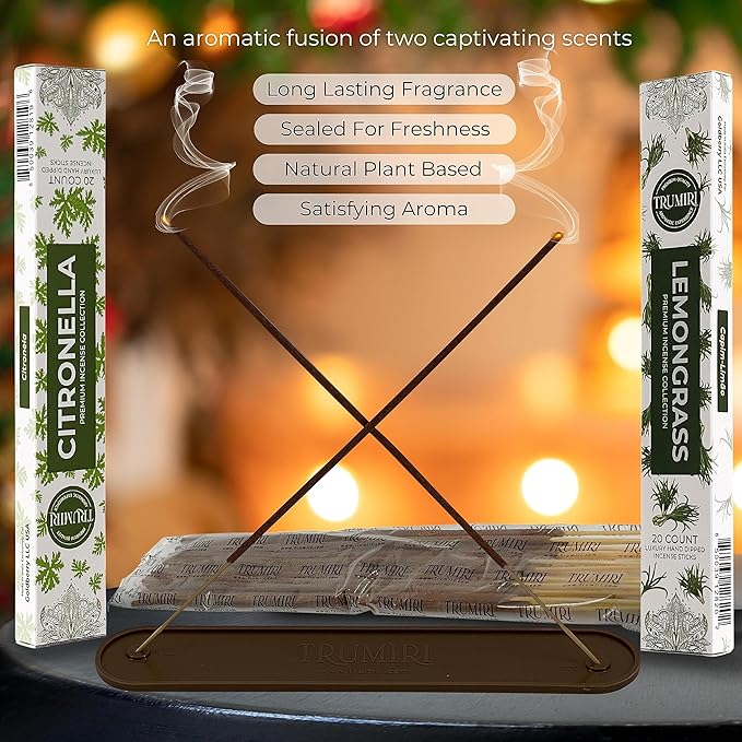 Trumiri Incense Sticks - Combo Pack of 40 Insence-Sticks - 20 Citronella + 20 Lemongrass - Insenses - Insents - Incents - Inscense - Incence - Incienso - All Natural Incense Sticks TRUMIRI