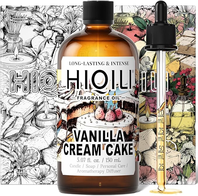 HIQILI Vanilla Cream Cake Fragrance Oil for Diffusers, Candle & Soap Making, Add to Aromatic Air Freshener Spray, Premium Grade - 5.07 Fl Oz