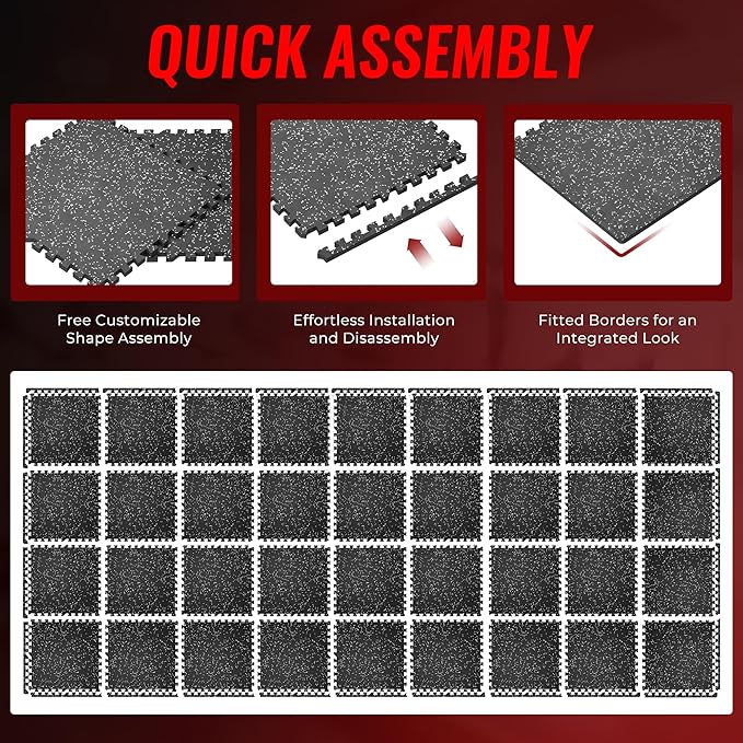 SUPERJARE 0.56'' Thick 36 Pcs 144 Sq Ft Rubber Top Exercise Equipment Mats, High Density EVA Foam Mats with Rubber Top, Interlocking Gym Flooring for Home Gym, Protective Workout Mat, Black/Grey - Bloomnest