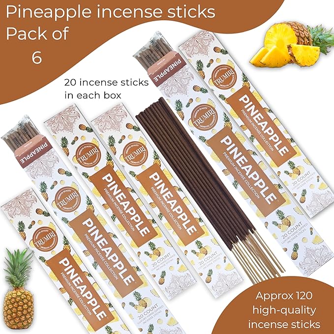 Pineapple Incense Sticks - Incienso de Piña - Total 120 Insence-Sticks - 6 Packs of 20 Insense - Inciensos - Inscents - Natural Non Toxic Ingredients - Incents - Incence - Inscense - Insents TRUMIRI