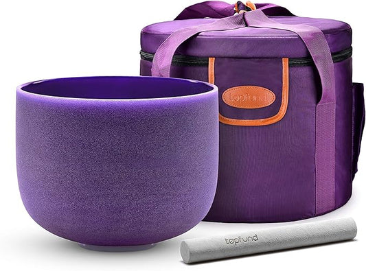 TOPFUND Purple B Note Crystal Singing Bowl Crown Chakra 10" with Heavy Duty Carrying Case and Suede Mallet