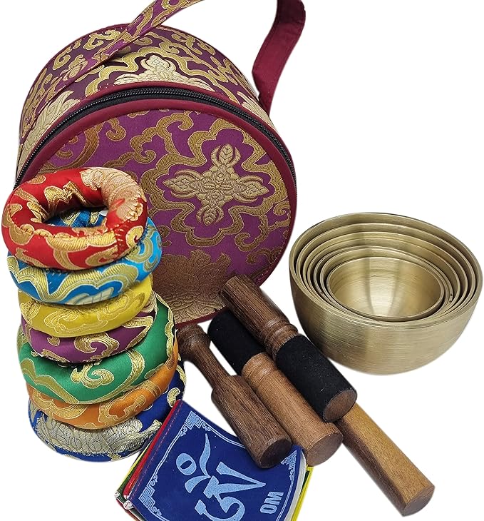 KHUSI,Tibetan Singing Bowl Set -Seven Chakra Healing Design Meditation Sound Bowl - Ideal for Meditation, Yoga, Mindfulness Healing Usage - Set of 7 Khusi+Inc