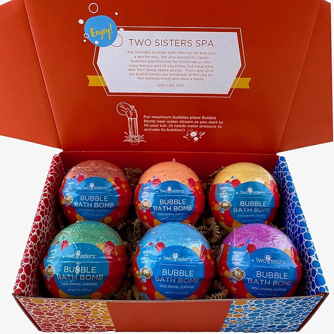 Zoo Animal Bath Bombs for Kids with Surprise Toys Inside (6 Pack) - Gentle and Safe, USA Made, Large Bubble Bomb & Ideal Gift for Boys & Girls by Two Sisters - Bloomnest