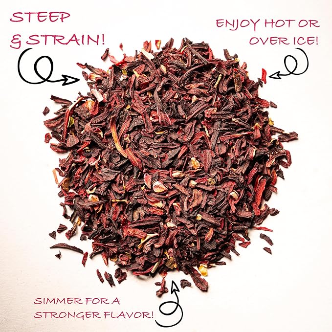 Worldwide Botanicals Organic Hibiscus Tea – 1 lb, Loose Leaf, Cut and Sifted – 100% Egyptian Hibiscus sabdariffa AKA Karkade, Roselle, Sorrel, Zobo, Flor de Jamaica, 1 Pound Bag - Bloomnest