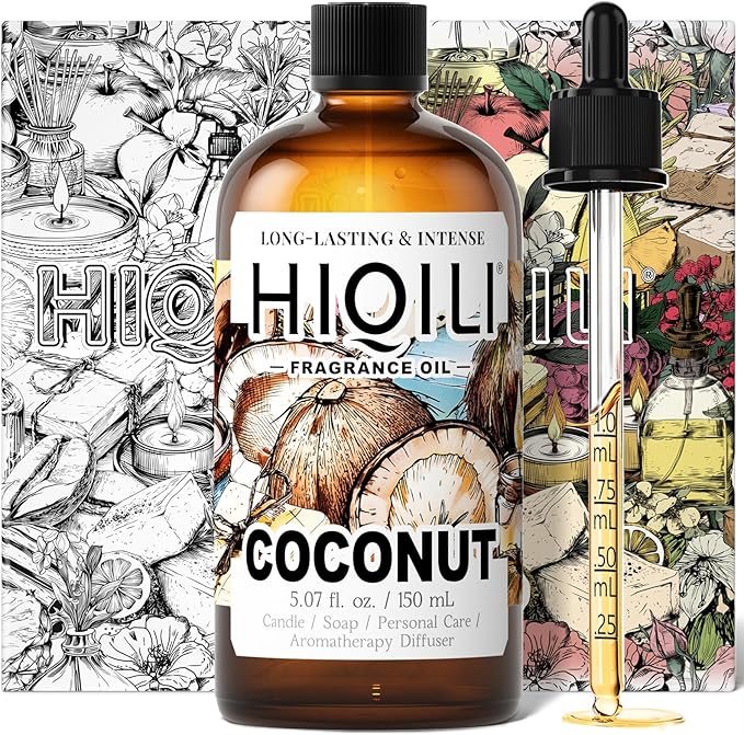 HIQILI Coconut Fragrance Oil for Home Diffuser, Ideal for Making Candle, Soap, Body Spray, Women's Perfume, Creamy Scents - 5.07 Fl Oz - Bloomnest